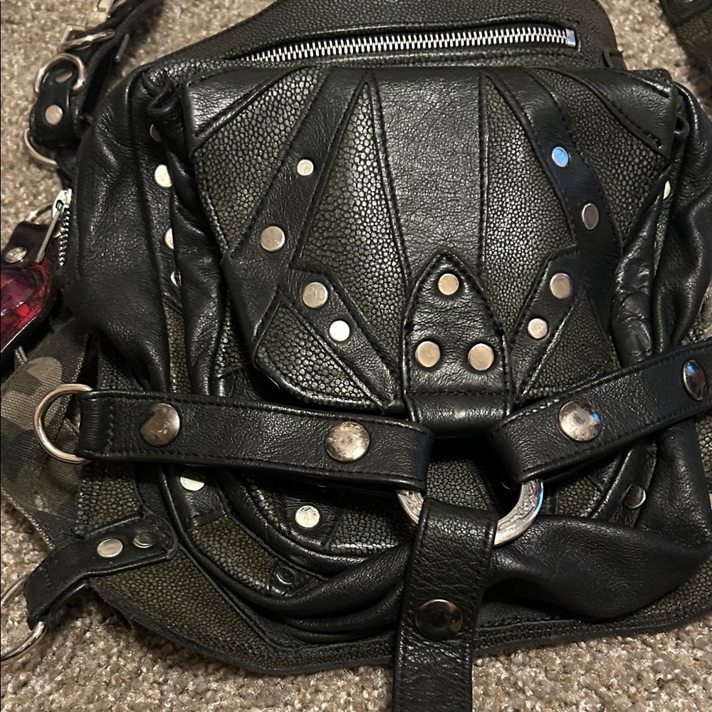 Studded Black Leather Women's Biker Bag